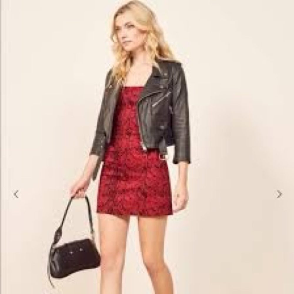COPY - Reformation Morrison Dress in red snake print.